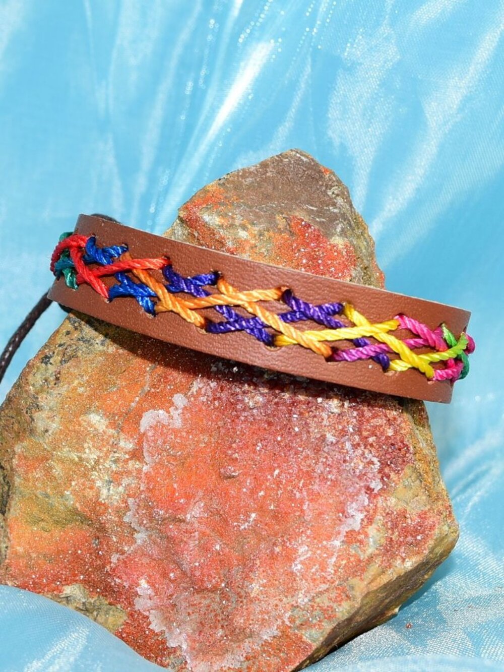 Caz Punch Cross Stitch Leather Bracelet Blue Purple Orange Gift Boxed Womens